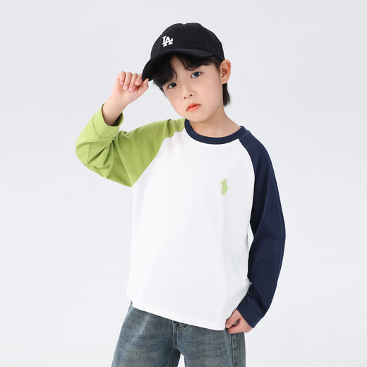 Zuoxi boys long-sleeved T-shirt 2026 spring and autumn children's pure cotton bottoming shirt raglan contrast color versatile navy blue 140