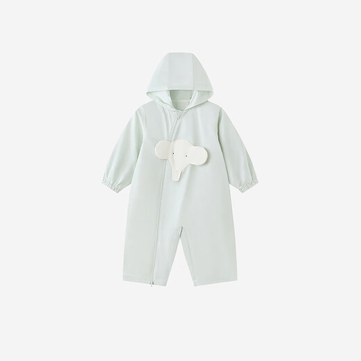 YEEHOO Haute Couture Series Baby Jumpsuit Baby Hooded Long-Sleeved Harness Spring and Summer Knitted Zipper Romper New Light Green 80cm