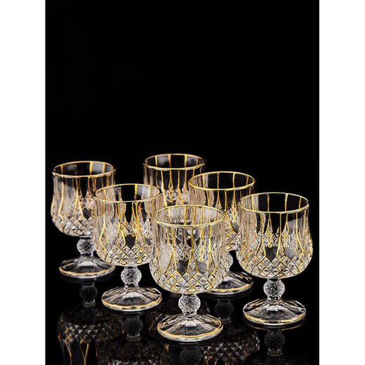 He Jiagong French light luxury European-style crystal glass household whiskey glass set wine dispenser spirits set gold-painted tall whiskey glass (2 pieces)