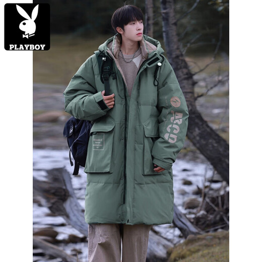 Playboy (PLAYBOY) mid-length down jacket men's winter new Korean style casual large size trendy brand thickened couple's hooded jacket red white duck down new style 905 M 80-120Jin Jin is equal to 0.5 kg