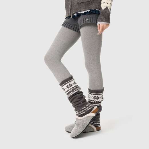 Pami Fair Isle Gray Socks Women's Spring and Summer Bubble Socks Japanese Warm Leg Covers with Snow Boots Spring Mid-calf Stockings Red - Pack 1 Pair One Size