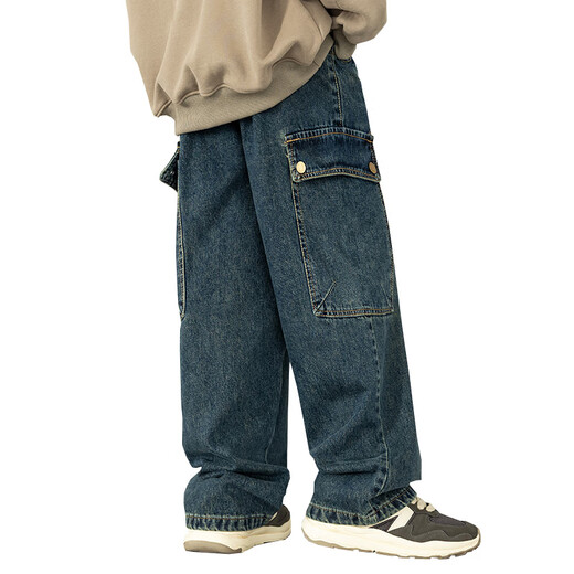 McTicco Boys Jeans de patas anchas Freing Street Street Style Handsome Spring and Autumn Workwear Big Children 2025 NUEVOS Pantalones de patas rectas para niños Traje de primavera 13077 Azul [primavera y otoño Pantalones de patas de cabeza directa] 150cm