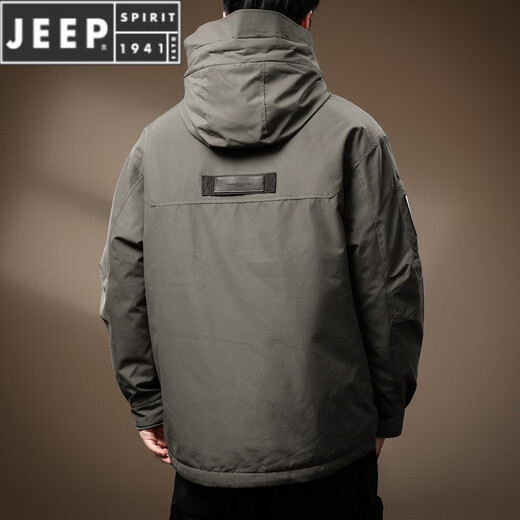 JEEP SPIRIT new 90 duck down outdoor workwear down jacket men's autumn and winter loose thickened warm hooded jacket men's gray green M suitable for 110-130Jin Jin equals 0.5 kg