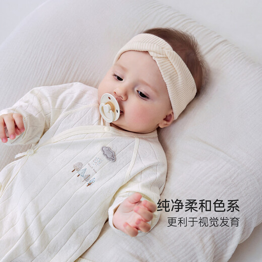 Babylove newborn one-piece spring and autumn baby pure cotton lace-up romper jacquard breathable monk suit Lishui green 52cm