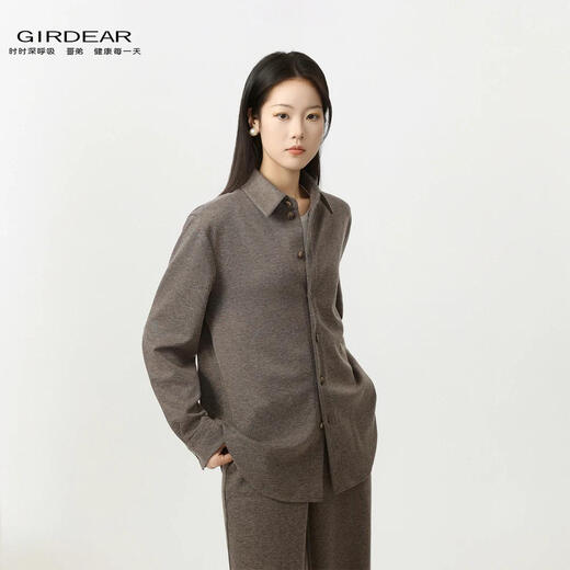 GIRDEAR's new old-money tonal fashionable relaxed versatile slim casual shirt 130168 cocoa brown M 3