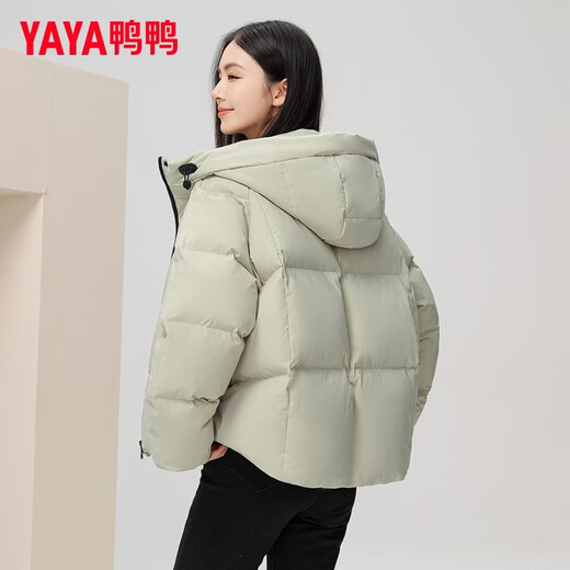 YAYA (YAYA) short down jacket for women 2025 winter new hooded cold-proof cloud-like puff bread jacket thickened warm jacket trendy green L (165)