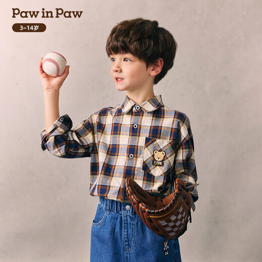 PawinPaw cartoon bear children's clothing 26 spring and summer new boys and children lapel plaid shirt loose