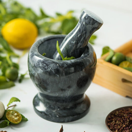 Tuojin imported quality garlic mortar from Japan, stone garlic pounder, stone mortar, manual old-fashioned garlic grinder, household pounding medicine, ceramic white spots with garlic hammer with lid