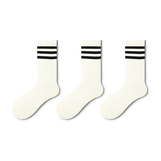 Pami (pami) white socks sports spring and summer women's running Japanese college style black striped men's spring and summer mid-calf socks long socks cotton three meters white one-size-fits-all couple size (suitable for sizes 36-43)