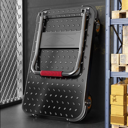 Fantasy trolley, steel plate trolley, flatbed truck, home trailer, folding trolley, express trolley, black 110x65 extra thick steel plate_8-inch iron core ultra-quiet beacon wheel