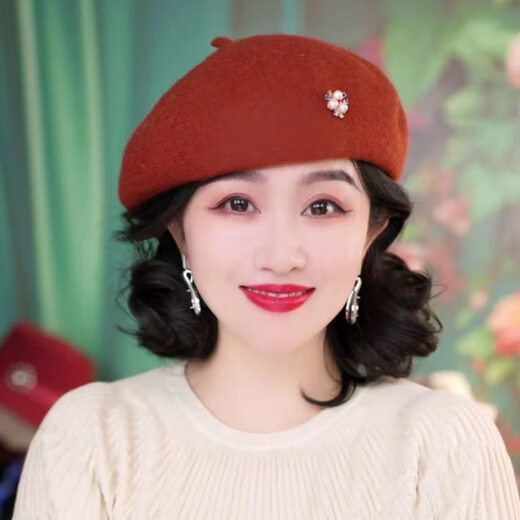 Xiaohongshu 2025 new versatile beret new retro style painter autumn and winter temperament fashion - Angora red one size adjustable