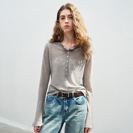 Chuyu slub linen sweater for women 2026 spring new style hollow weaving light and slightly see-through slim fit top Beige S