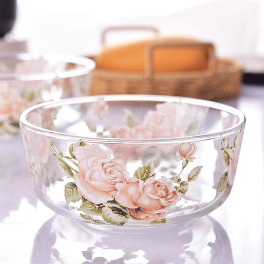 Fantasy Korean Golden Rose household heat-resistant glass bowl instant noodle bowl fruit salad bowl soup bowl rice bowl rice bowl Golden Rose glass bowl 2 pieces without lid
