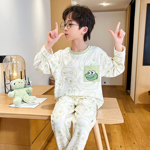 Modal para niños Pajamas Boys Spring y Autumn Pure Algody 2024 Nuevo delgado de big auxil de manga larga Juego de ropa casera Summer 3878# 10 Tamaño (altura sugerida 110-120 cm)