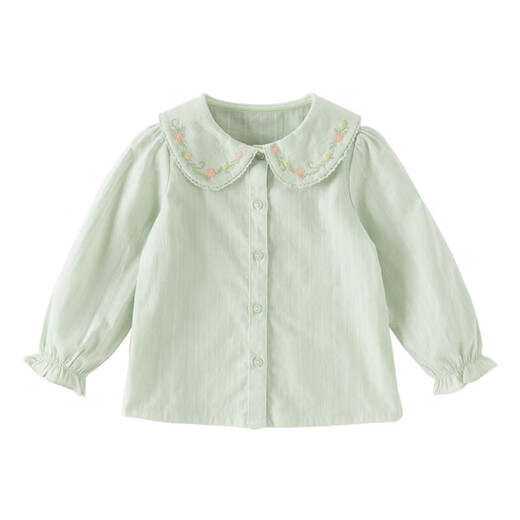 DAVE&BELLA children's shirt 2026 spring new pure cotton girls casual long-sleeved shirt baby girl tops children's bottoming shirt gray green ready stock 110 cm (recommended height 100-110cm)