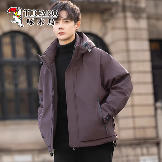 Woodpecker (TUCANO) hooded down jacket men's winter new high-end thickened warm outdoor jacket style work jacket red coffee color M weight 100-120Jin Jin equals 0.5 kg