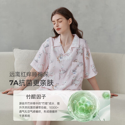 OAK FAMILY new summer baby short-sleeved shorts, infant pajamas, parent-child wear, girls home clothes set, Songsong Cat (adult style) 170 L (recommended height 170~175cm)