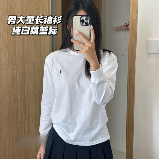 Polo Ralph Lauren men's long-sleeved round neck T-shirt simple casual embroidered pony logo pure white blue label non-refundable L shoulder width 40 chest 48 length about 64 cm