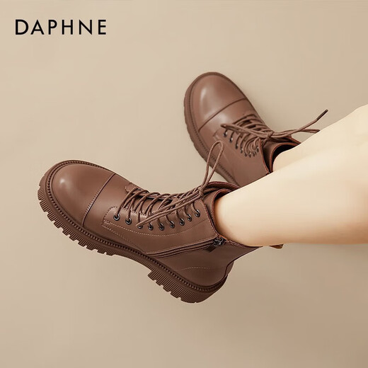Daphne Martin boots for women 2025 British style small height increasing short boots versatile black work boots milk tea color 37