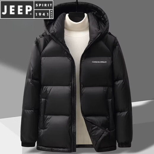 JEEP SPIRIT 203 г Мужской пуховик с высокой наполняющей способностью для экстремальных холодов. Зима 2025 года. Новая утолщенная короткая куртка для хлеба. 23808 Черный Новый национальный стандарт на утином пуху, тепло и холод M 100-120Jin Jin равен 0,5 кг