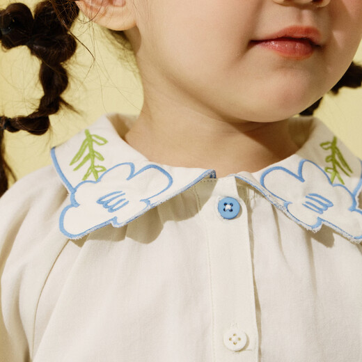Papa climbing spring girls' shirt long-sleeved lapel pure cotton design western sweet shirt off-white 90