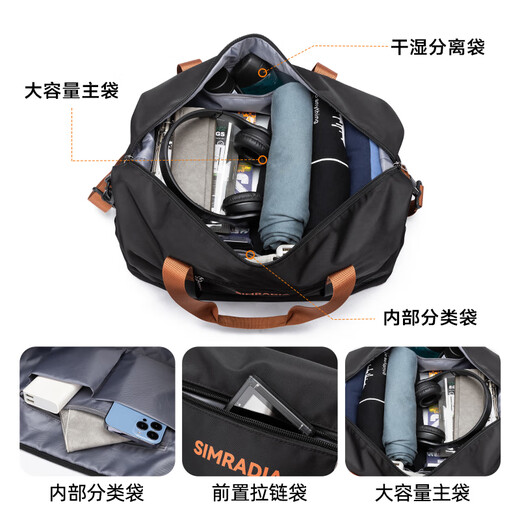 MOONMIX short-distance travel bag large capacity luggage bag women sports backpack business trip handbag gym bag swimming bag storage bag black