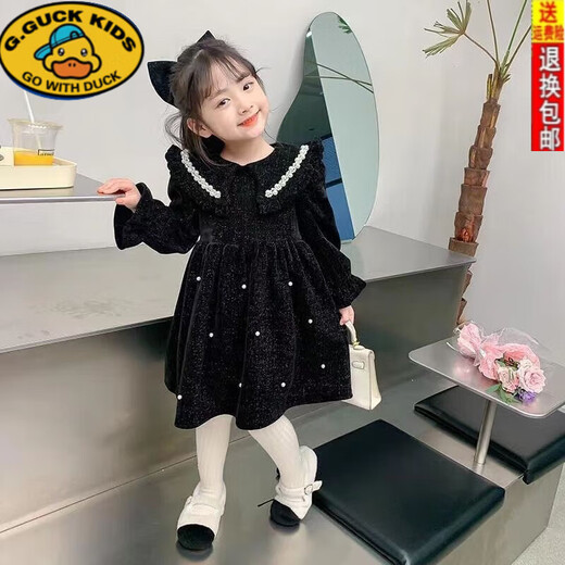 R.DUCKKIDS Children's Clothing Autumn and Winter New Year Baby New Year's Eve Clothes Girls' Thickened Velvet Princess Dress Girls' Dresses Festive Skirt Trendy Red (Thick Velvet) 130