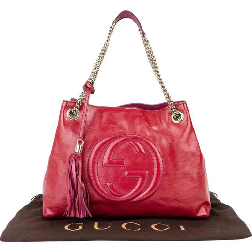 GUCCI Women's Shoulder Bag Large Capacity Lightweight Carry Daily Use Fashion Matching Red Patent Leather Metal Chain Bunt