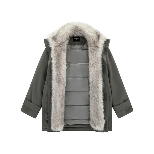 GROUND ZERO inner plush design American retro couple style 90 white duck down down jacket military green M