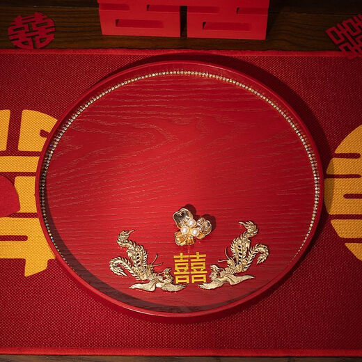 Pupan Engagement Tea Cup Tray Wedding Sugar Plate Fruit Tray Wedding Red Wooden Toast Tray Wedding Banquet Supplies Supreme C Style