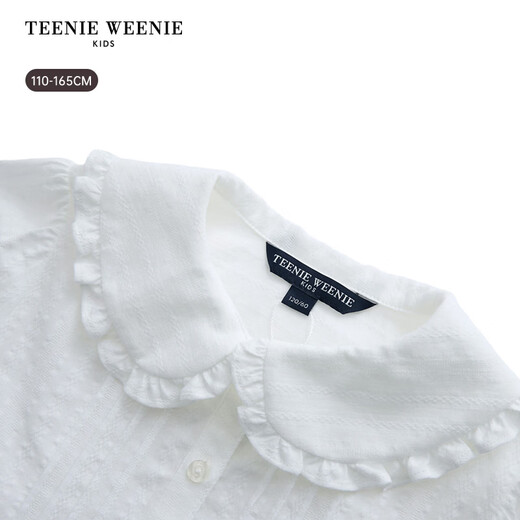 Teenie Weenie Kids 26 years new style girls cotton lady lace lapel long-sleeved shirt off-white 150 cm
