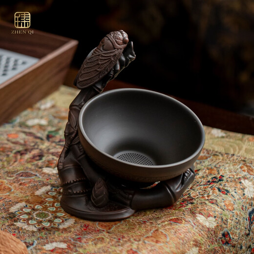 Zhenqi Bamboo Chang Qingyun Purple Pottery Tea Filter Set Creative Ceramic Tea Strainer Set Retro Zen All-Porcelain Tea Filter Set Purple Pottery | Bamboo Zen Qingyun | Tea Filter Set Simple Pack