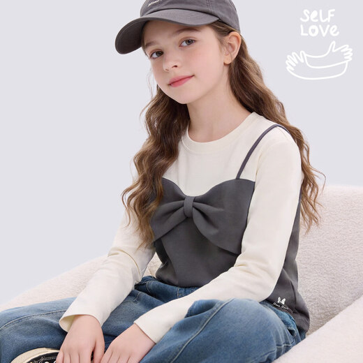 Disney (Disney) Girls T-shirt Long Sleeve Spring Clothing 2026 New Style Children's Bottoming Shirt Fake Two-Piece Autumn Black 140 cm