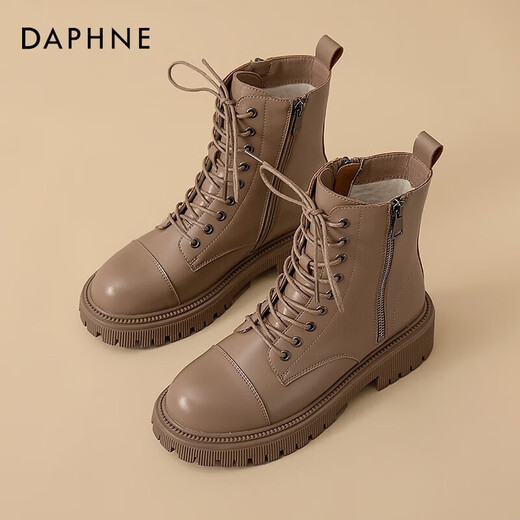 Daphne Martin boots for women 2025 British style small height increasing short boots versatile black work boots milk tea color 37