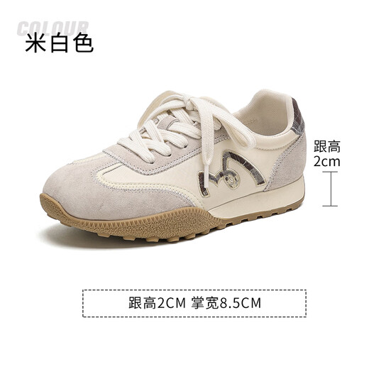 Zhuoshini Retro Forrest Training Shoes Women's 2026 New Spring Sports Women's Shoes Thick Soled White Shoes Versatile Sneakers Beige 40