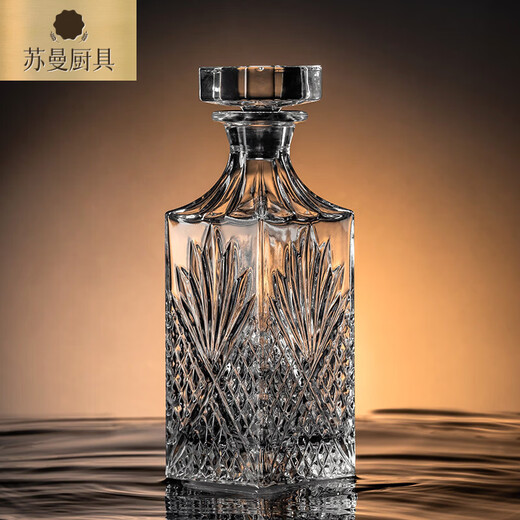 Tuojin whiskey glass and bottle combination set foreign wine glass crystal glass high-end wineware flask European home hand-painted ice cracked style_6 pieces + 750ml wine bottle + handle cup holder 300ml