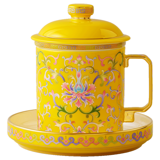 Yongfengyuan (auratic) new palace porcelain four-piece set of covered cups, tea cups, high-end ceramic water cups, conference cups, cups with lids, tea drains, gift boxes, four-piece set of covered cups, 460ml