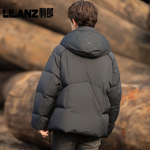 Lilang 90 Белый утиный пух с капюшоном Мужская короткая зимняя куртка 2026 г. Новая утепленная зимняя куртка с капюшоном Модный черный стиль с капюшоном M (90) (160-166 см/90-115 Джин Цзинь равен 0,5 кг)