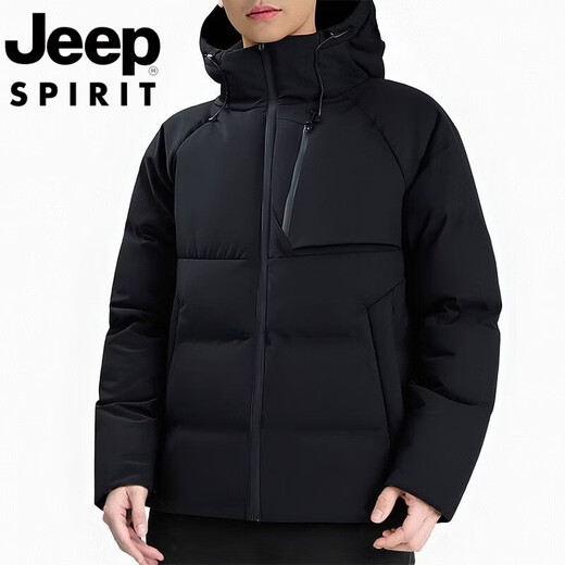 JEEP SPIRIT Jeep International Brand Winter Outdoor Windproof and Waterproof Short Down Jacket Men's Thickened Warm Hooded Jacket Men Black M (Recommended 100Jin Jin equals 0.5kg -120Jin Jin equals 0.5kg)