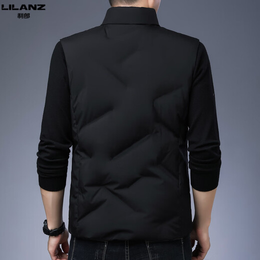 LiLang Shopping Mall Same Style Men's Lightweight Down Vest Autumn and Winter Warm Stand Collar Jacket Men's Vest Vest Sleeveless Down Black 099 M 170