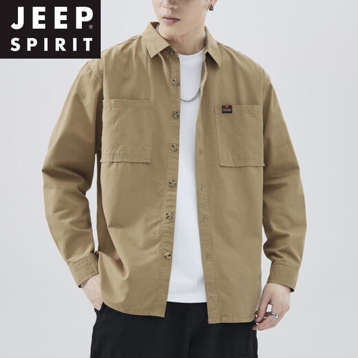 JEEP SPIRIT long-sleeved shirt men's 2026 spring and autumn new pure cotton versatile work shirt loose casual shirt jacket men's black 4XL