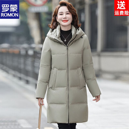 ROMON 2026 New Down Jacket Women's Mid-Length Middle-aged Fashionable Winter Thick Loose Warm Temperament Jacket Hot Style Red 3XL Recommended 120-136 Jin Jin equals 0.5 kg