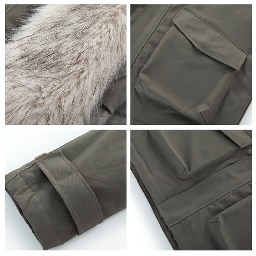 GROUND ZERO inner plush design American retro couple style 90 white duck down down jacket military green M