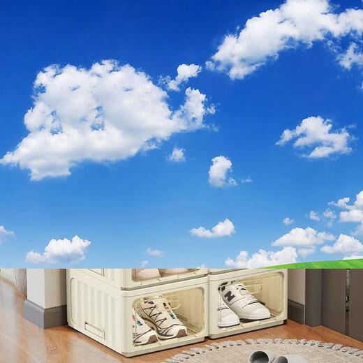 Yusenyi transparent shoe box storage box for home door multi-layer thickened folding shoe rack boot storage artifact shoe storage box cream single pack (open in one second) cream single pack (open in one second)