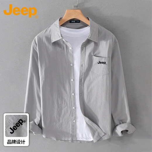 JEEP long-sleeved shirt men's shirt spring and autumn casual tops jacket men's light gray XL