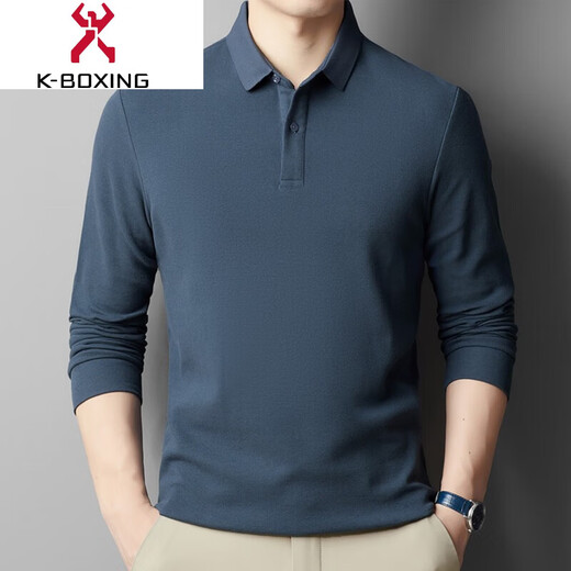 KBXNG Jinba pure cotton 2025 new t-shirt long-sleeved men's lapel spring and autumn middle-aged t-shirt casual solid color polo shirt black XL (175)