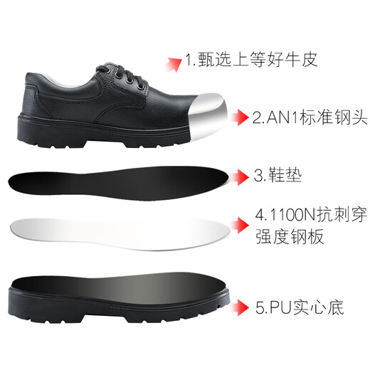 盾王劳保鞋防砸防刺穿防钉安全鞋男头层牛皮工地工作耐磨防滑耐油底软 （钢头防砸+防刺穿）1377款 42