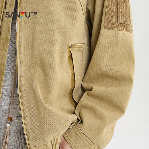 SANFU 2026 Spring Men's Split Color Lapel Work Jacket Street Fashion Loose Jacket 518559 Khaki M