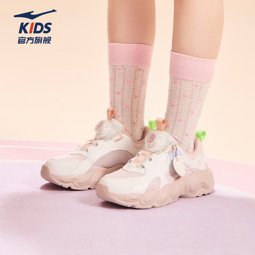 Hongxing Erke children's sports shoes girls 2026 new dense mesh magic spin contrasting color versatile girls casual dad shoes | Sweetheart 4 seashell pink/microcrystalline white 36