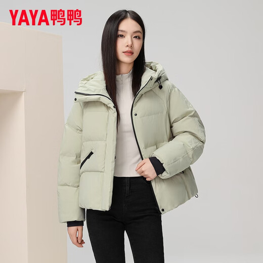 YAYA (YAYA) short down jacket for women 2025 winter new hooded cold-proof cloud-like puff bread jacket thickened warm jacket trendy green L (165)